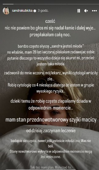 Zdjęcie Sandra Kubicka ma stan przednowotworowy: “Przepłakałam całą noc” #1