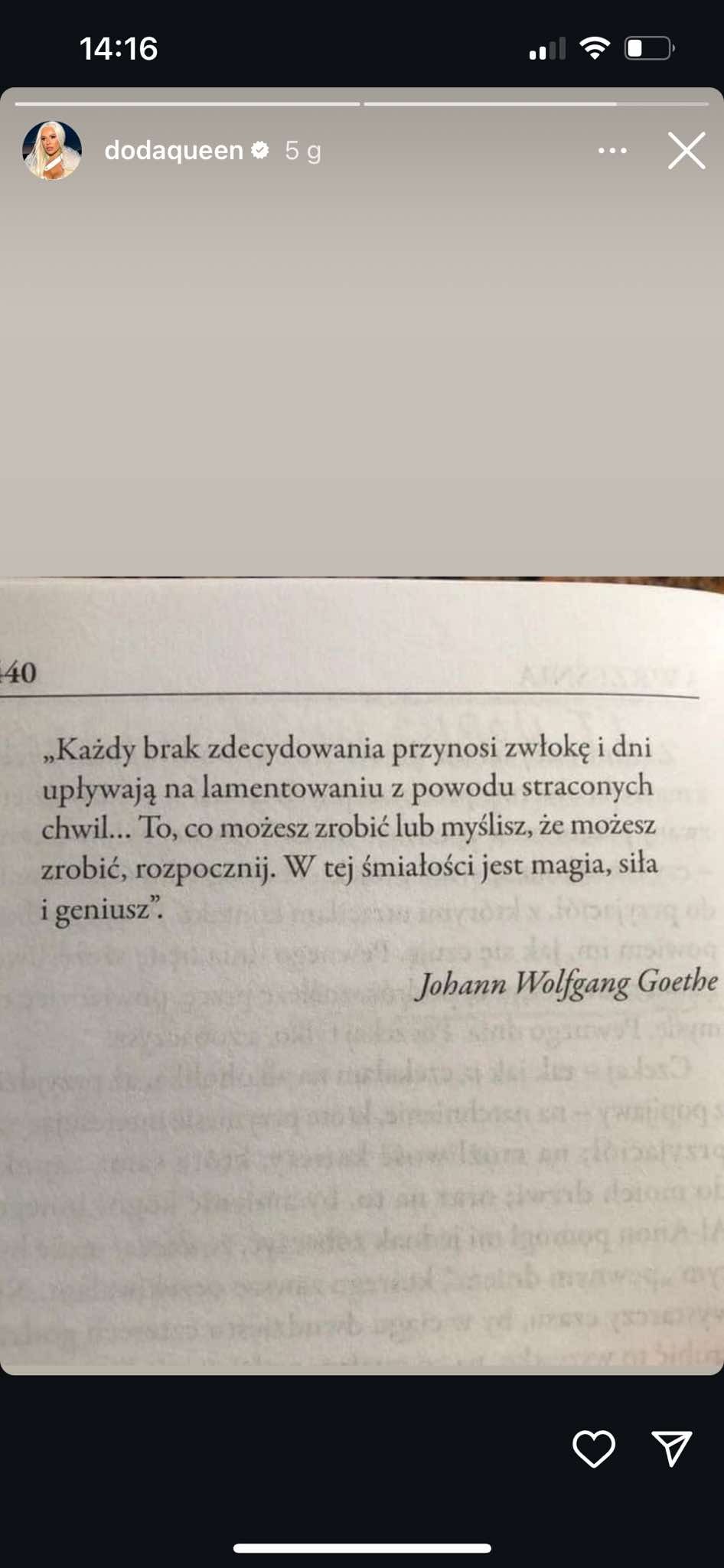 Zdjęcie “To, co możesz zrobić lub myślisz, że możesz zrobić, rozpocznij” - Doda motywuje swoich fanów #1