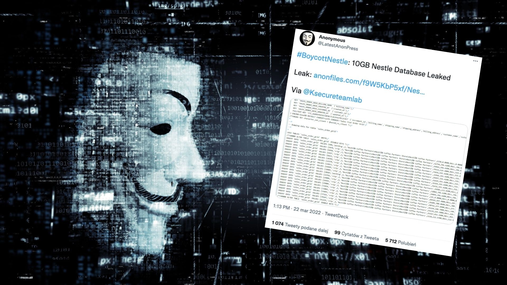 Anonymous zhakowali Nestlé i upublicznili dane firmy. Firma częściowo zawiesza działalność w Rosji.