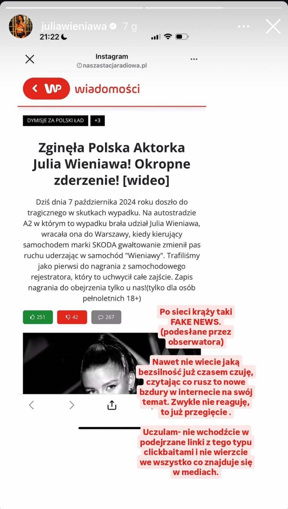 Zdjęcie "Zginęła polska aktorka Julia Wieniawa" – fake news zalał sieć! #1