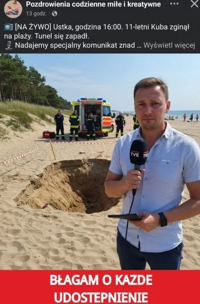 Zdjęcie "W Ustce 11-latek zginął pod tonami piasku" - tysiące osób dało się oszukać! #1