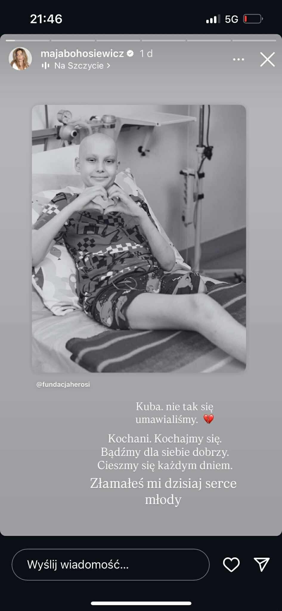 Zdjęcie „Złamałeś mi serce, młody" - Maja Bohosiewicz w żałobie. Nie żyje chłopiec. Ruszyła zbiórka! #1