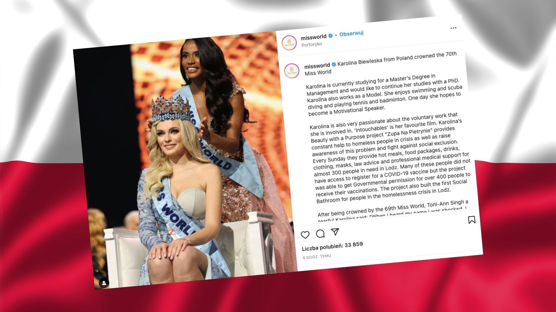 Polka najpiękniejszą kobietą świata! Karolina Bielawska została Miss World 2021