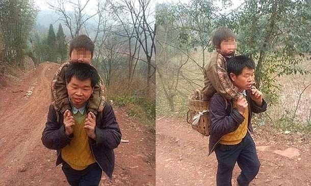 Zdjęcie Przez 30 kilometrów dziennie nosi niepełnosprawnego syna, aby mógł uczęszczać do szkoły #1