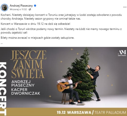 Zdjęcie “Odwołane z powodu choroby…” -  Pilne oświadczenie w sprawie Andrzeja Piasecznego! #1