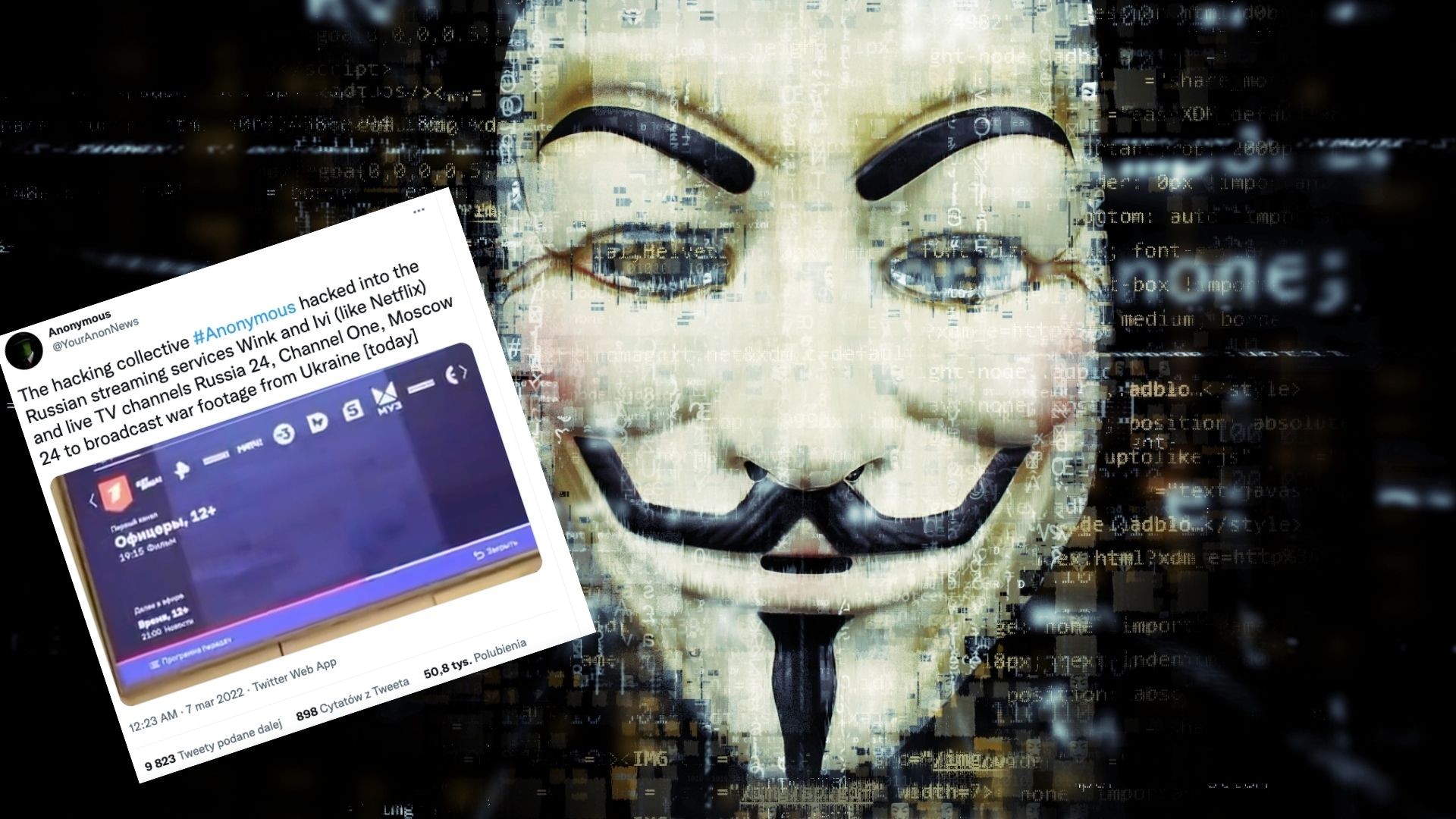Anonymous dwukrotnie zhakowali telewizję rosyjską i kanały streamingowe