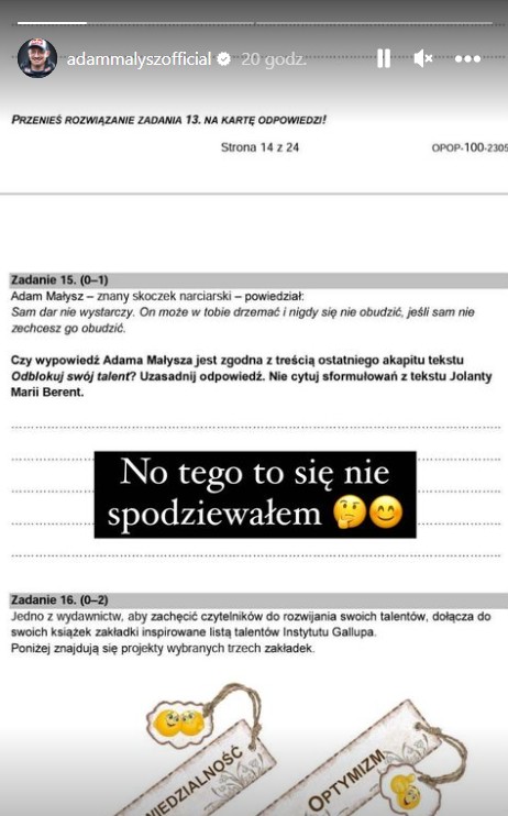 Zdjęcie Cytat Adama Małysza na egzaminie ósmoklasisty! Skoczek  skomentował… #1