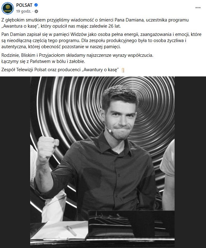 Zdjęcie Polsat w żałobie. Nie żyje 26-letni dziennikarz. Stacja zamieściła poruszający wpis #1